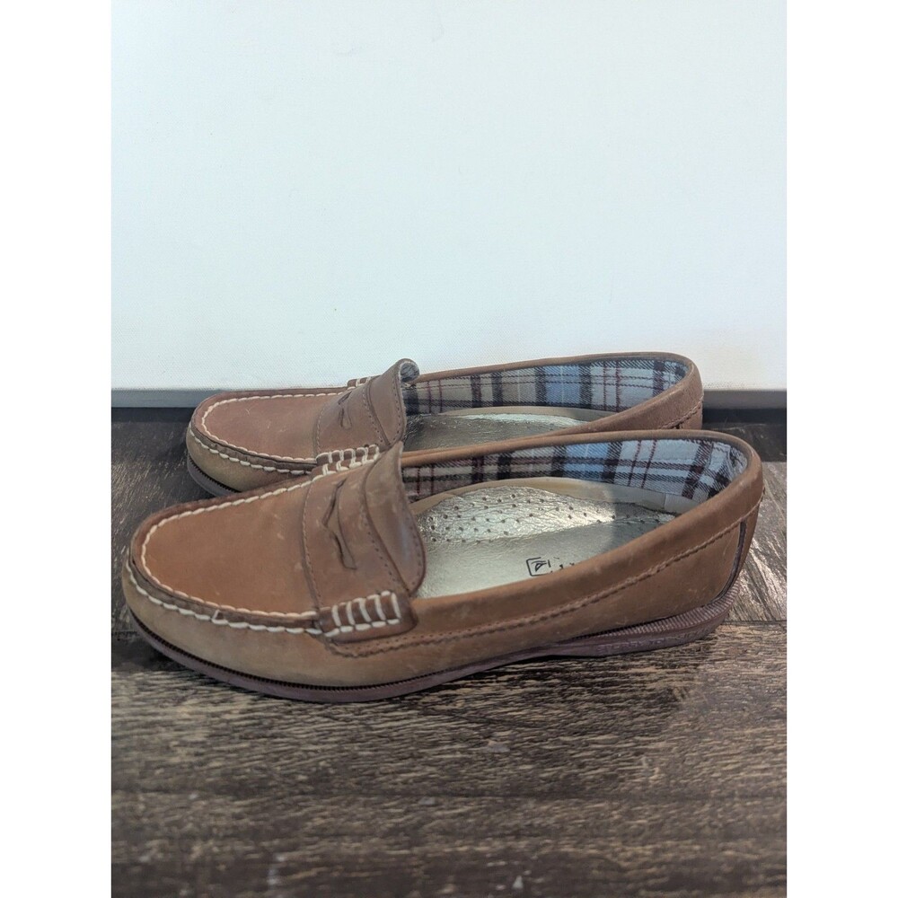 Sperry Seaport Penny Loafer Style Womens 8 Tan Leather Block Heel